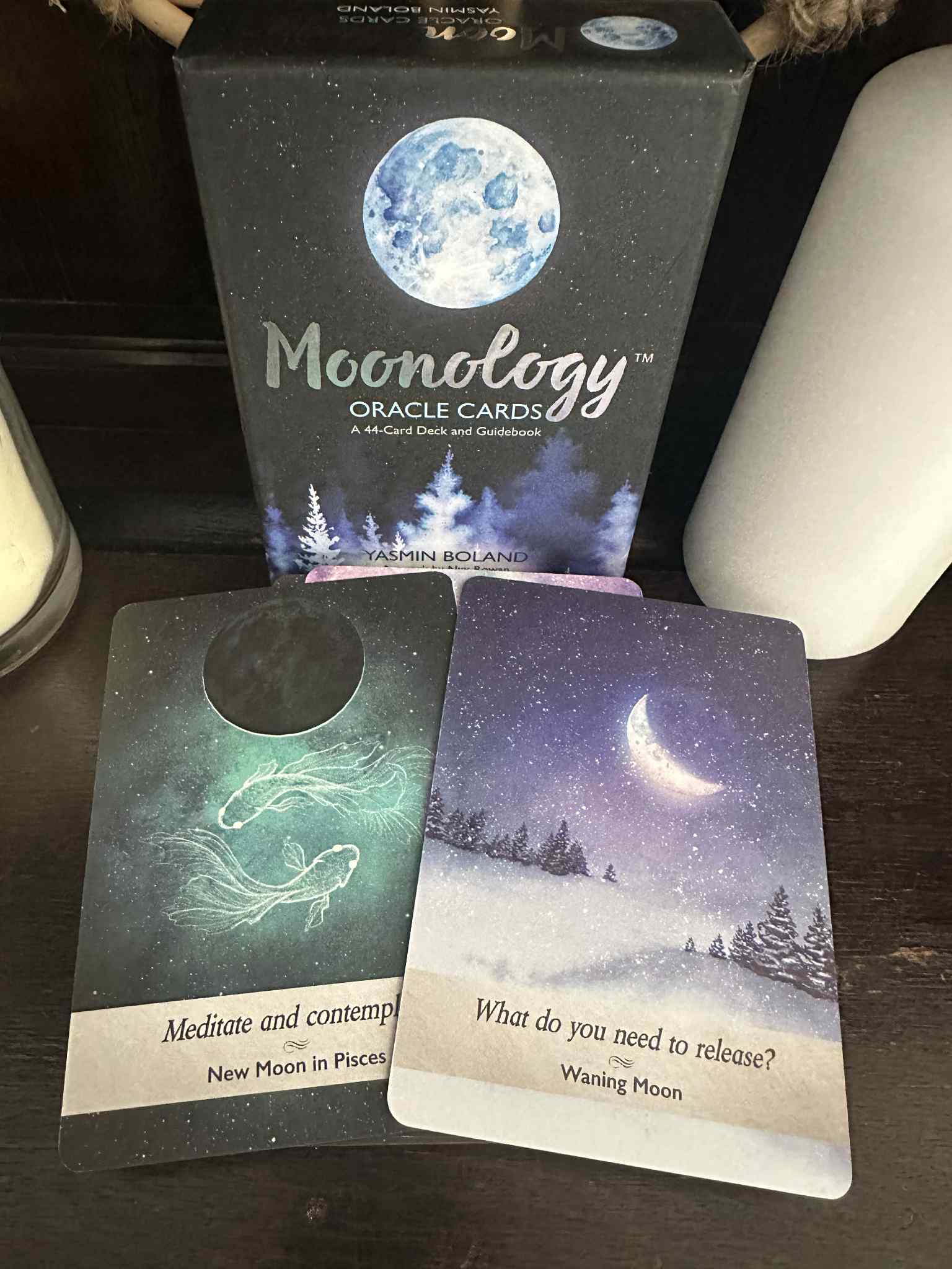 Moonology Oracle Cards with a dark background