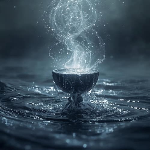 Abstract image of a glowing cup in water with a dark background